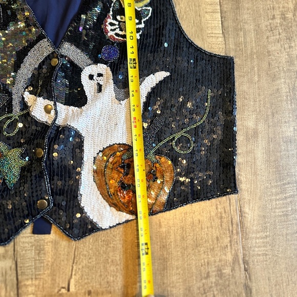VTG The Quacker Factory Sequined Halloween Vest 1X Ghost Pumpkins Moon Black Cat - Picture 6 of 6